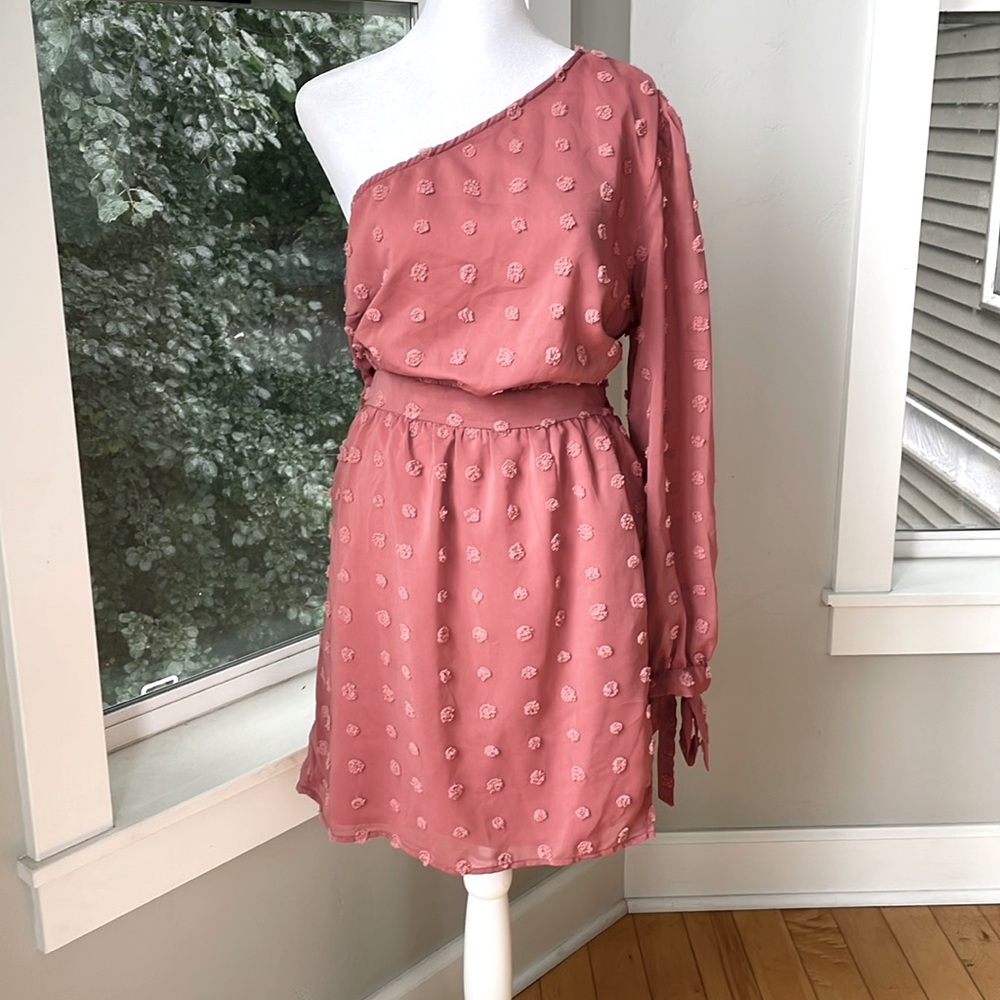 BTFBM Rose Pink One Shoulder Long Sleeve Mini Dress Size Large